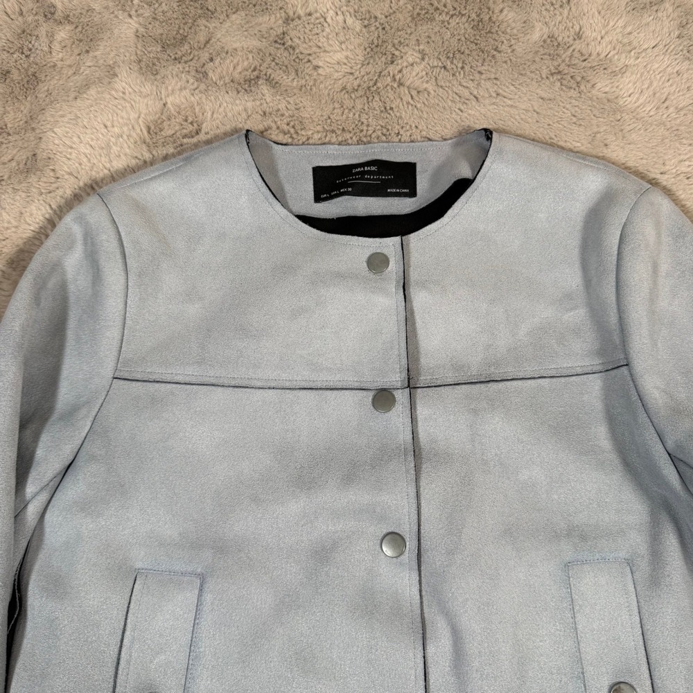 Zara Basic Jacket Faux Suede Collarless Button Up… - image 8
